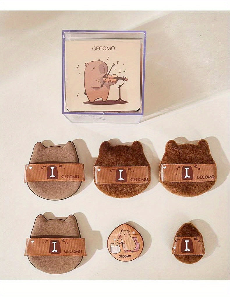 5/6PCS Capybara Powder puff Set Box Wet And Dry Use Mini Fingertip Powder Puff Soft Skin-friendly Flocking Air Cushion