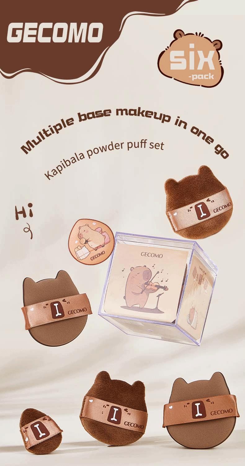 5/6PCS Capybara Powder puff Set Box Wet And Dry Use Mini Fingertip Powder Puff Soft Skin-friendly Flocking Air Cushion