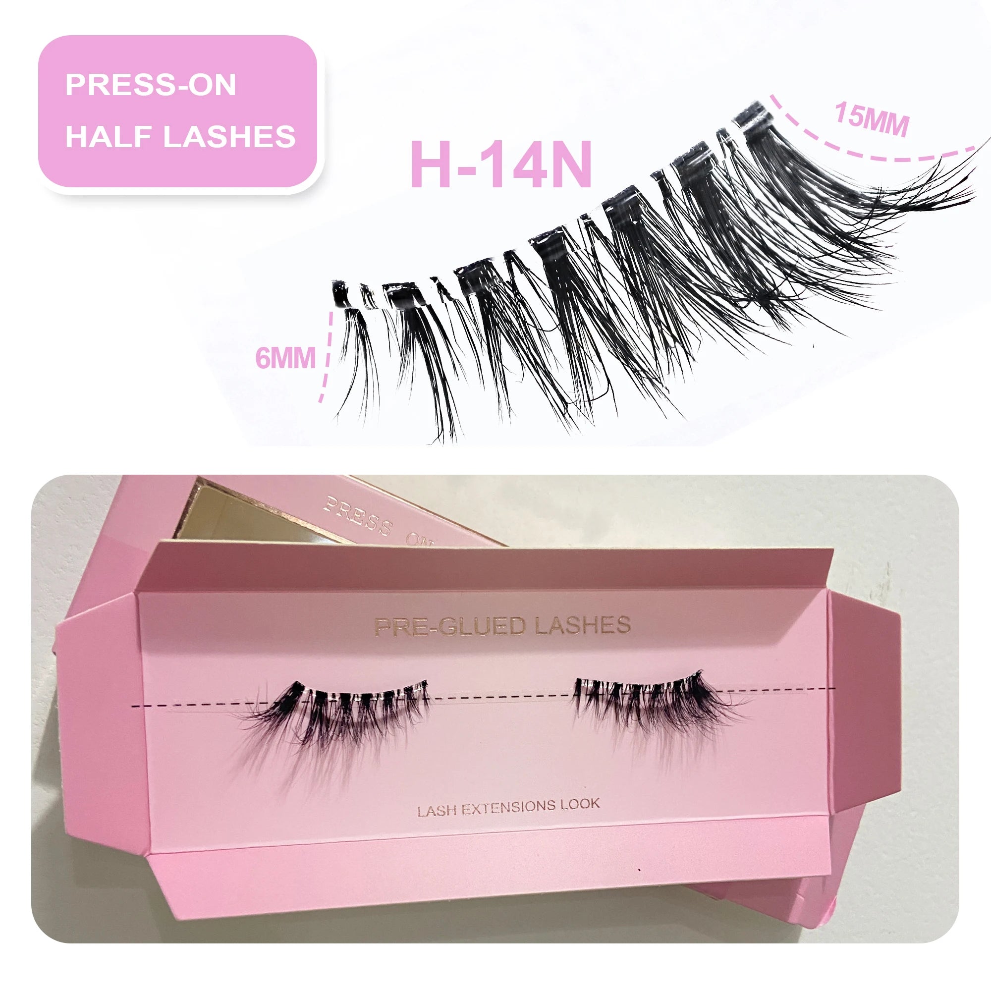 Self Adhesive Eyelashes Wide Glue Strip Press On Half Lashes Soft Clear Band Pre Glued False Eyelashes Reusable Cat Eye Lashes