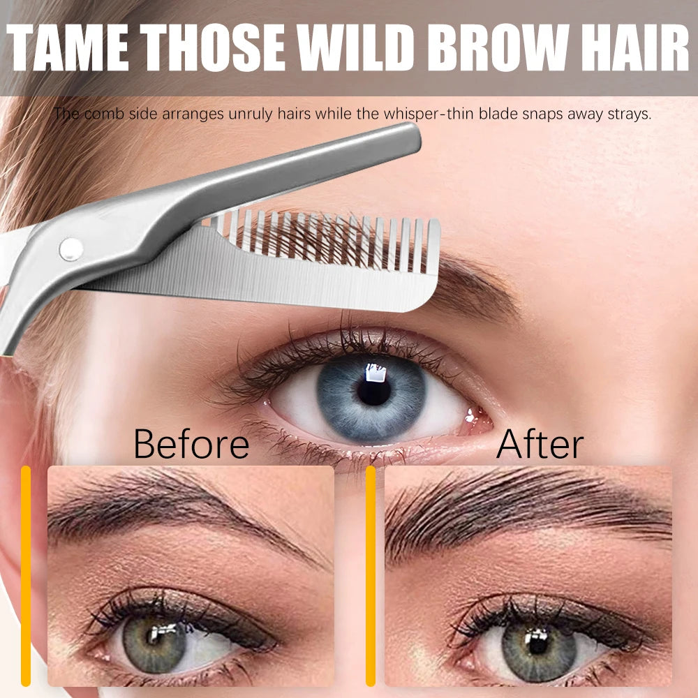 1Pcs Eyebrow Trimming Scissors with Combs Eyebrow Trimmer Kit Stainless Steel Grooming Eyebrow Shaping Scissors Tools
