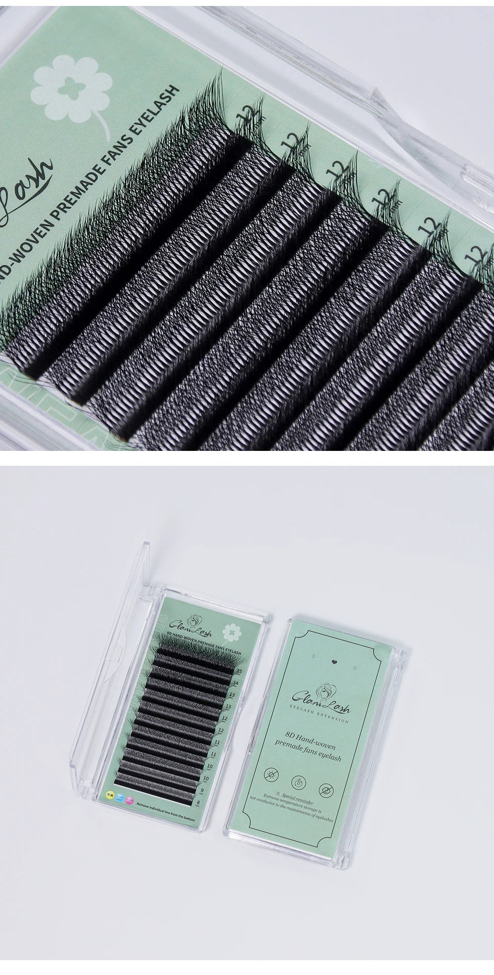 GLAMLASH 8D-W Shaped Eyelash Extension C/D/L/LU/M Premade Volume Fans Clover W Style Lashes False Mink Soft Easy Faning Natural