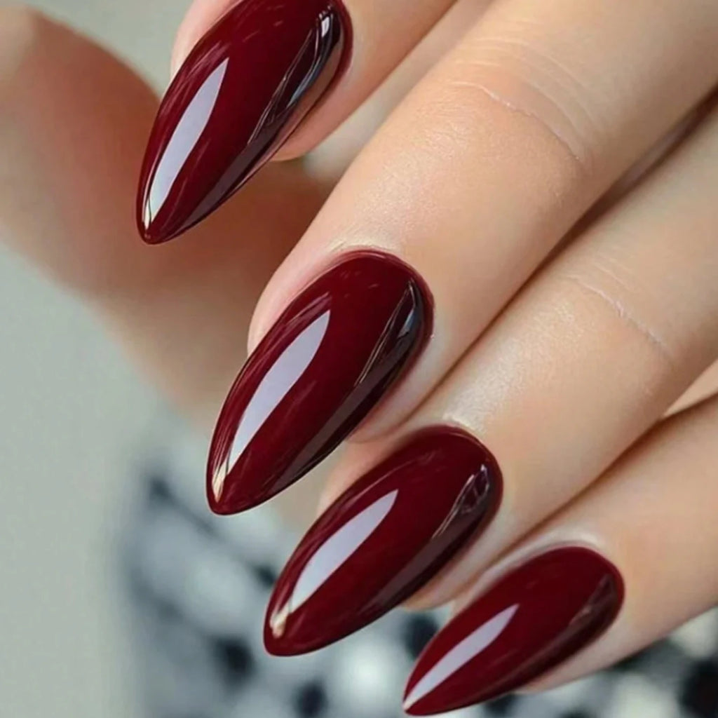 120Pcs Wine Red Almond Press On Nails Full Coverage Fake Nail Tip False Fingertips for Dating/Party Women Manicure Extension Tip