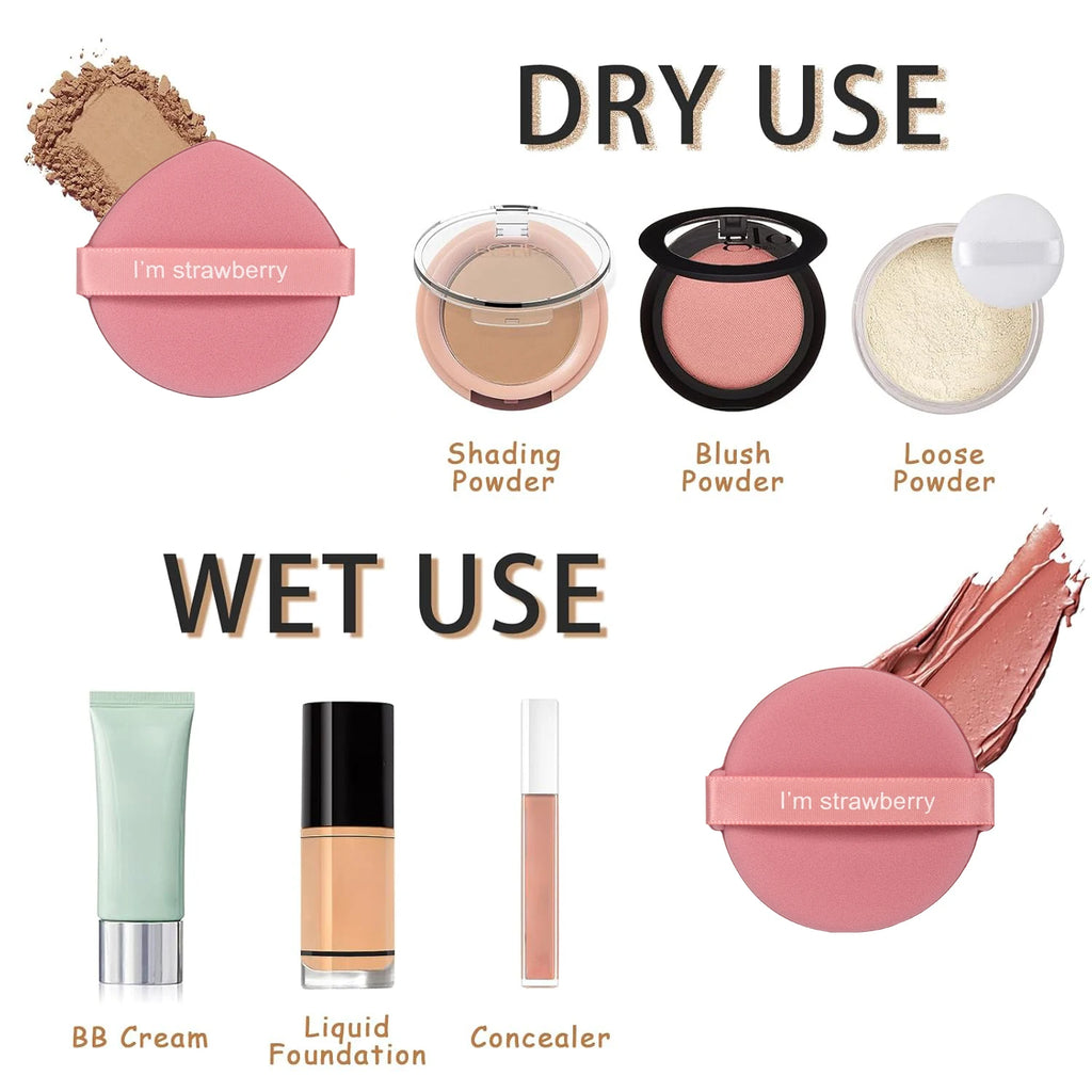 Karsyngirl 7Pcs/Box Strawberry Double-Side Cosmetic Puff Set Soft Makeup Sponge Powder Beauty Tools for Women