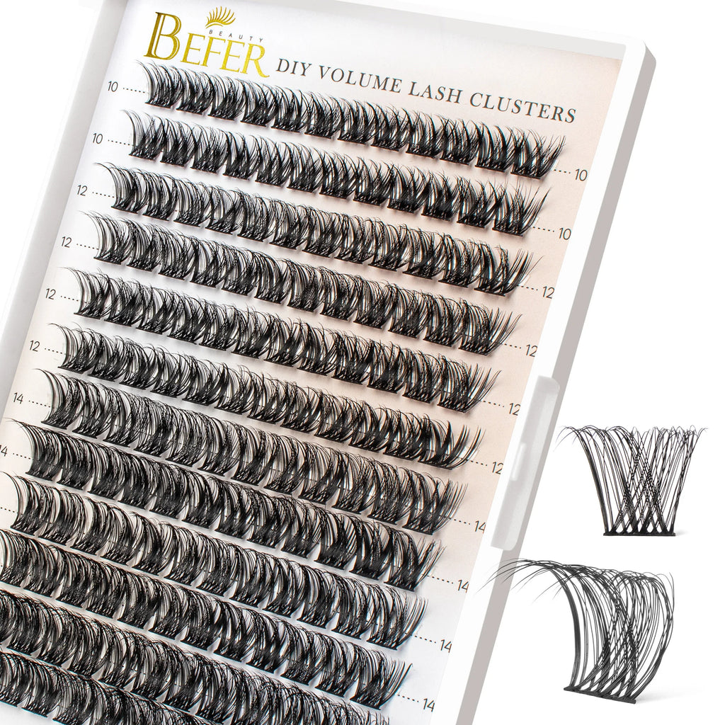 BEFER Cluster Lashes D Curl DIY Eyeslash Extension Lash Cluster Fluffy Volume Individual Natural False Eyelashes Clusters