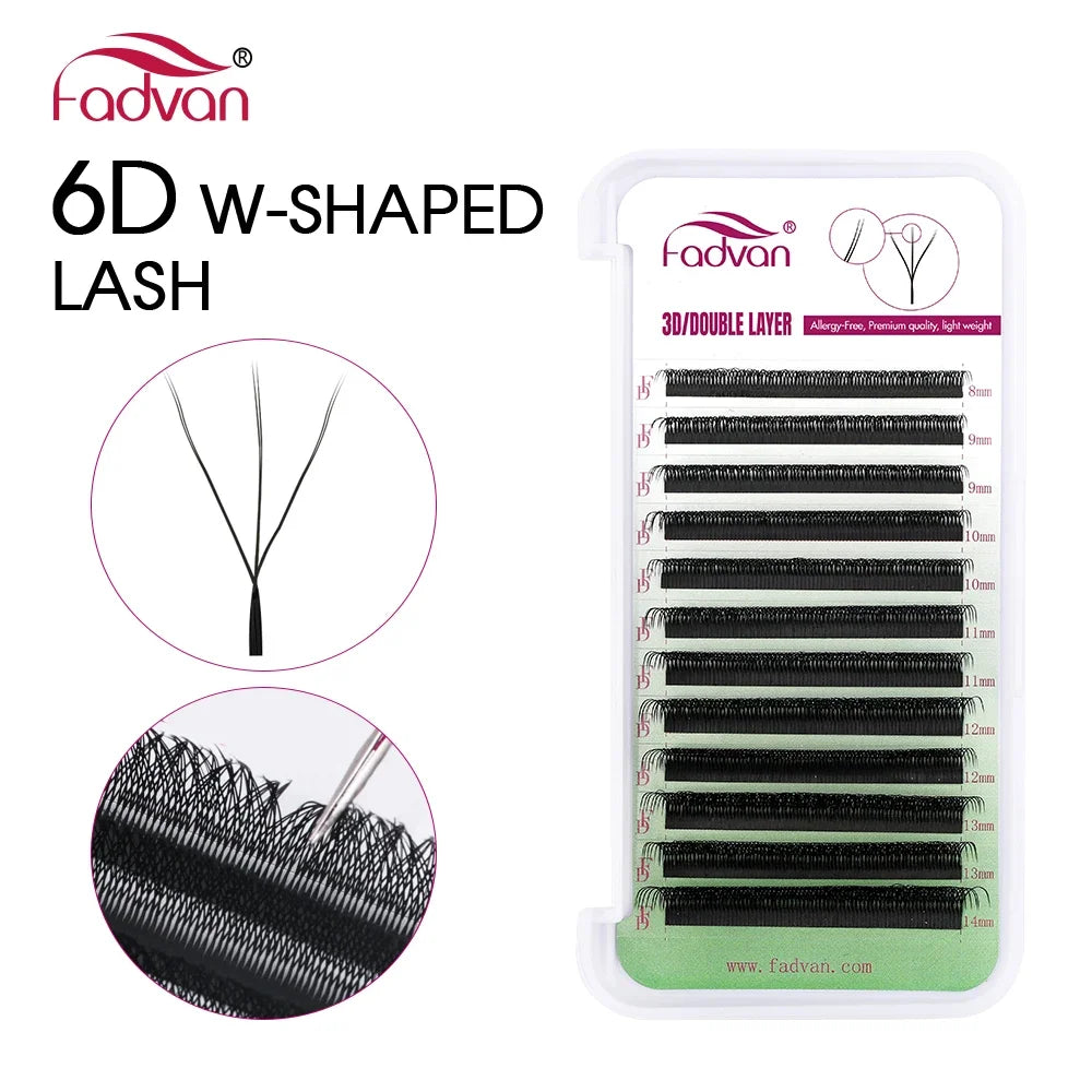 FADVAN W Shape 6D (3D Double Layers) Premade Fans Eyelash Extensions Natural Soft Light Individual Volume Lashes