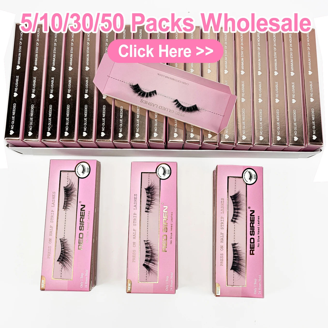 Self Adhesive Eyelashes Wide Glue Strip Press On Half Lashes Soft Clear Band Pre Glued False Eyelashes Reusable Cat Eye Lashes