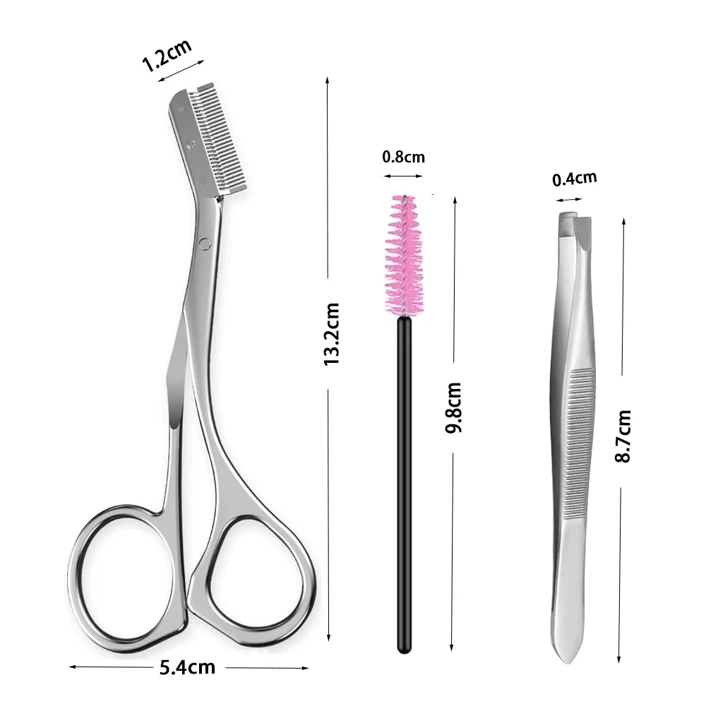 Stainless Steel Eyebrow Trimmer Scissors & Comb Set - Precision Grooming Tool for Men and Women - Effortless Hair Removal