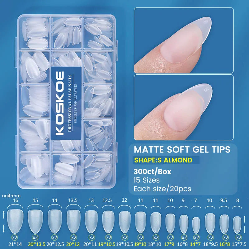 300pcs/box Transparent Fake Nail Acrylic Tips Soft Gel Full Matte Finish Nail Gel French Ballerinas Capsules Press On  Tips