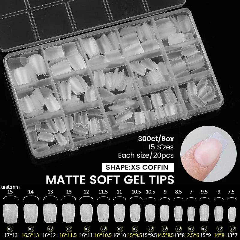 300/240pcs Matte Soft Gel Tips Short Almond Fake Nail Tips Nails Set Press On False Nail Full Cover Short Almond Nail Capsules