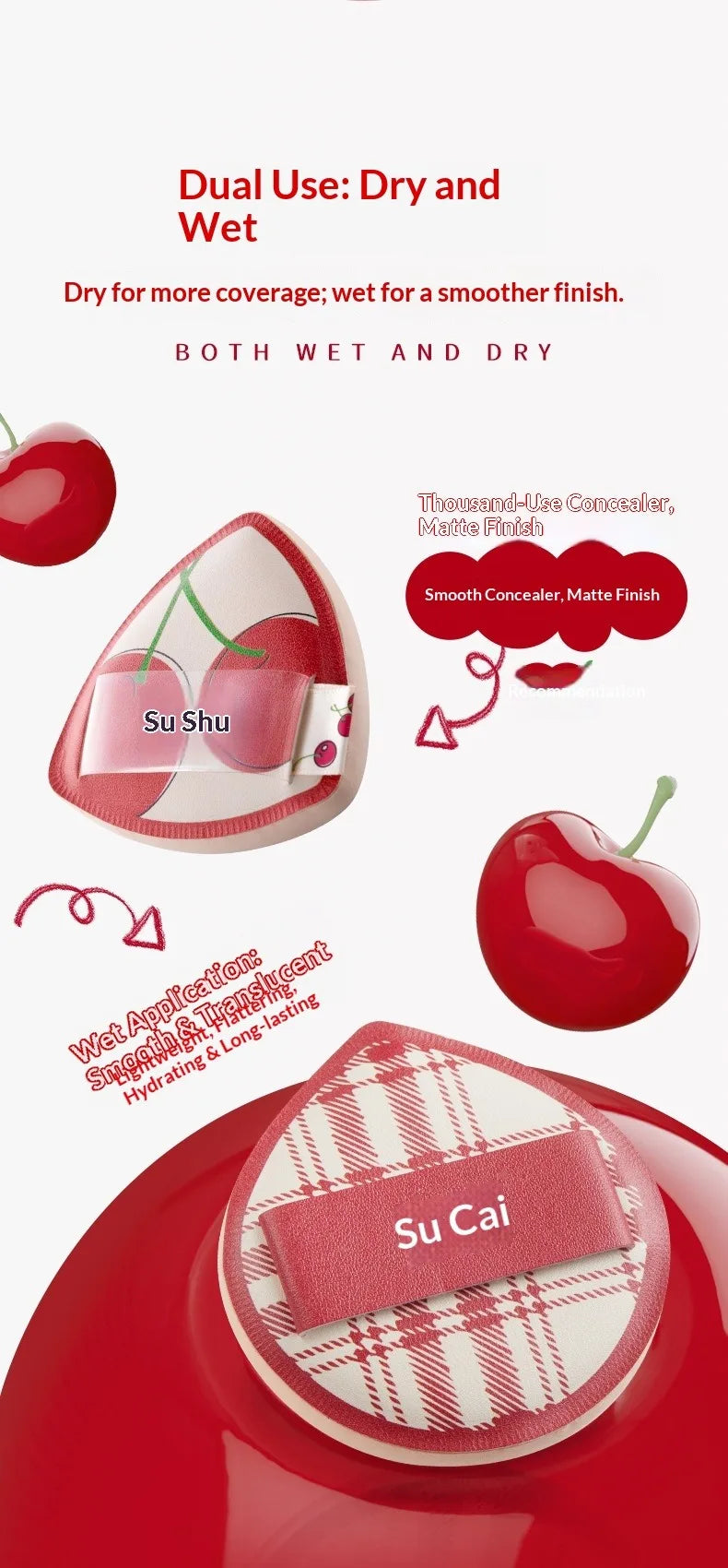 LISHU 4Pcs Ultra Sof Powder Puffs, Wet and Dry Dual-Use Makeup Sponge Set, Non-Powder-Absorbing for Cushion Foundation