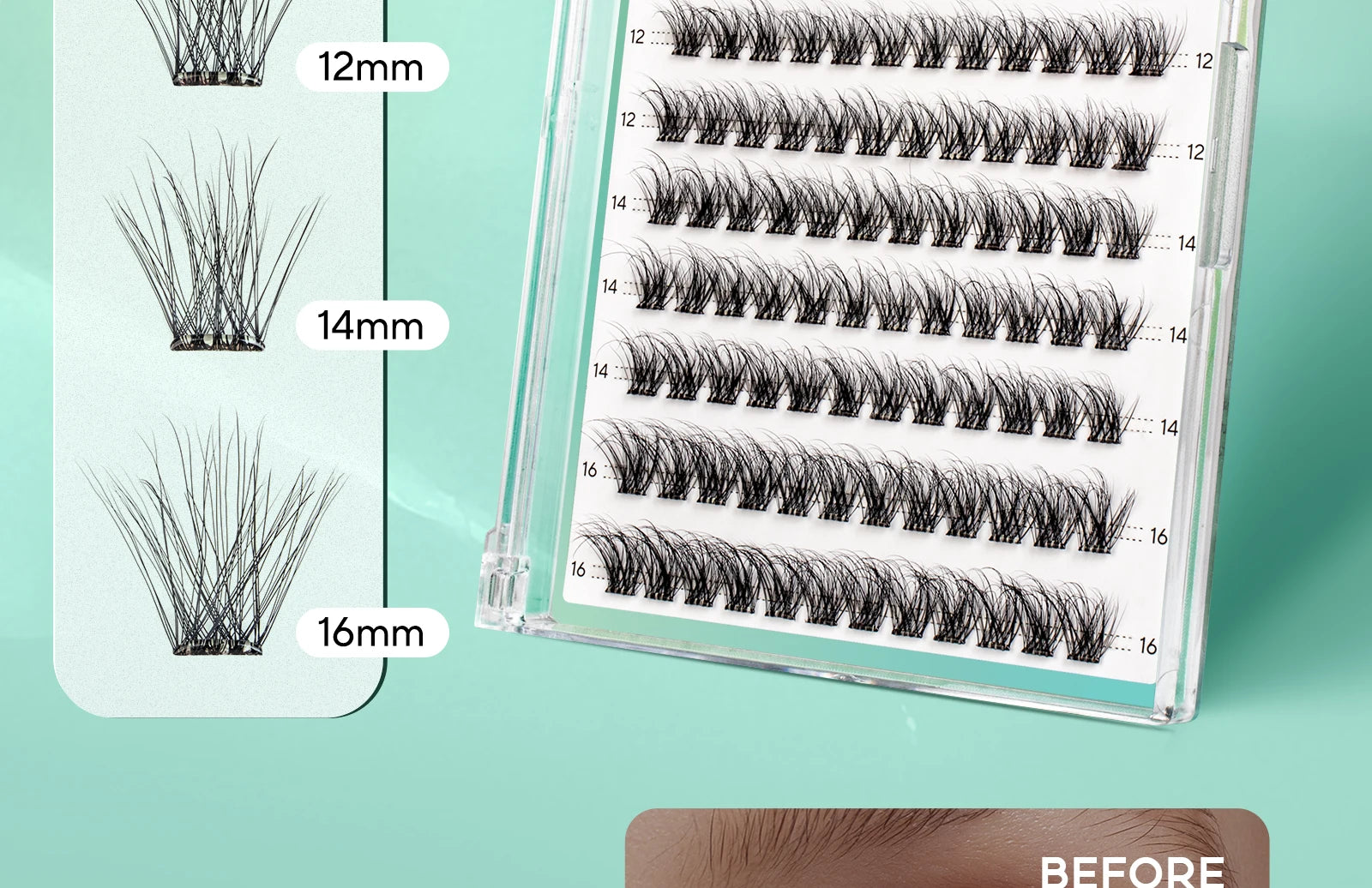 VYRILA Self Adhesive Eyelashes No Glue Needed Lashes 10‑16mm Pre Glued Cluster Lashes D Curl Soft Natural Press on Lashes
