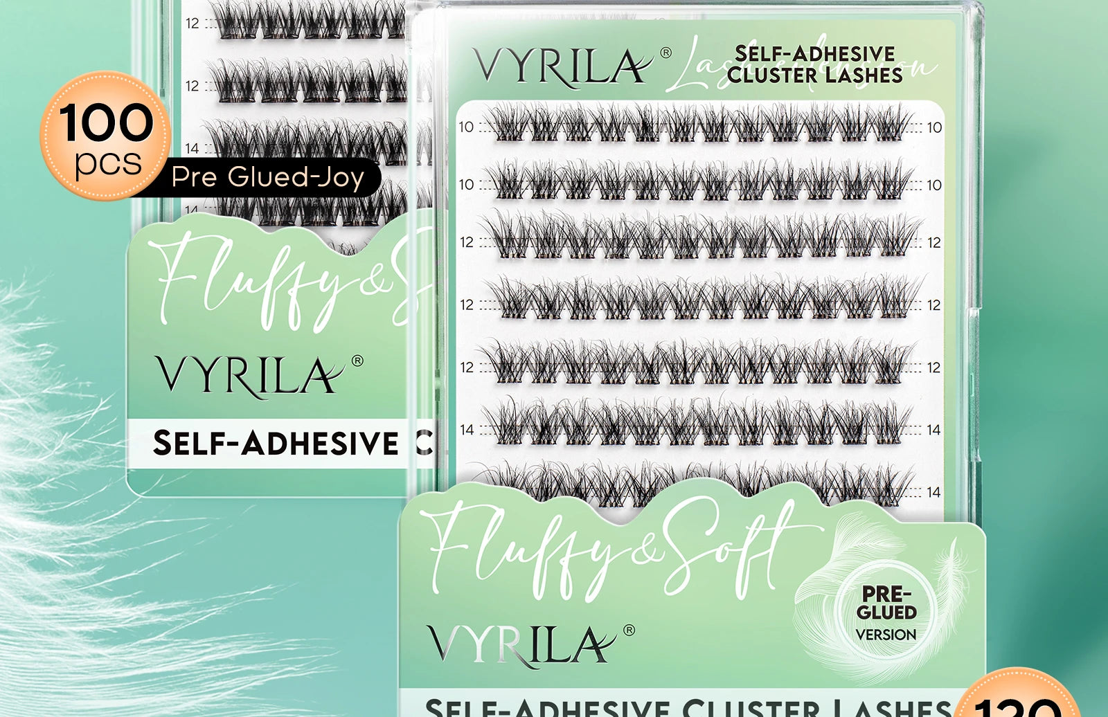 VYRILA Self Adhesive Eyelashes No Glue Needed Lashes 10‑16mm Pre Glued Cluster Lashes D Curl Soft Natural Press on Lashes