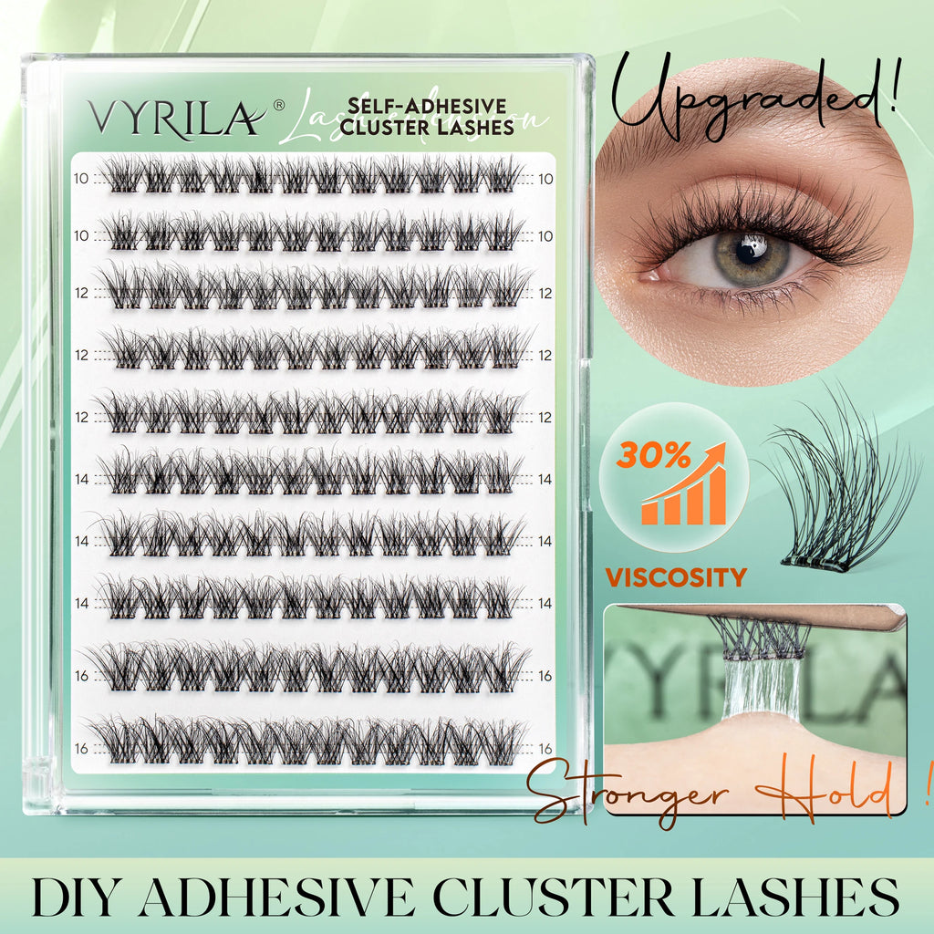 VYRILA Self Adhesive Eyelashes No Glue Needed Lashes 10‑16mm Pre Glued Cluster Lashes D Curl Soft Natural Press on Lashes