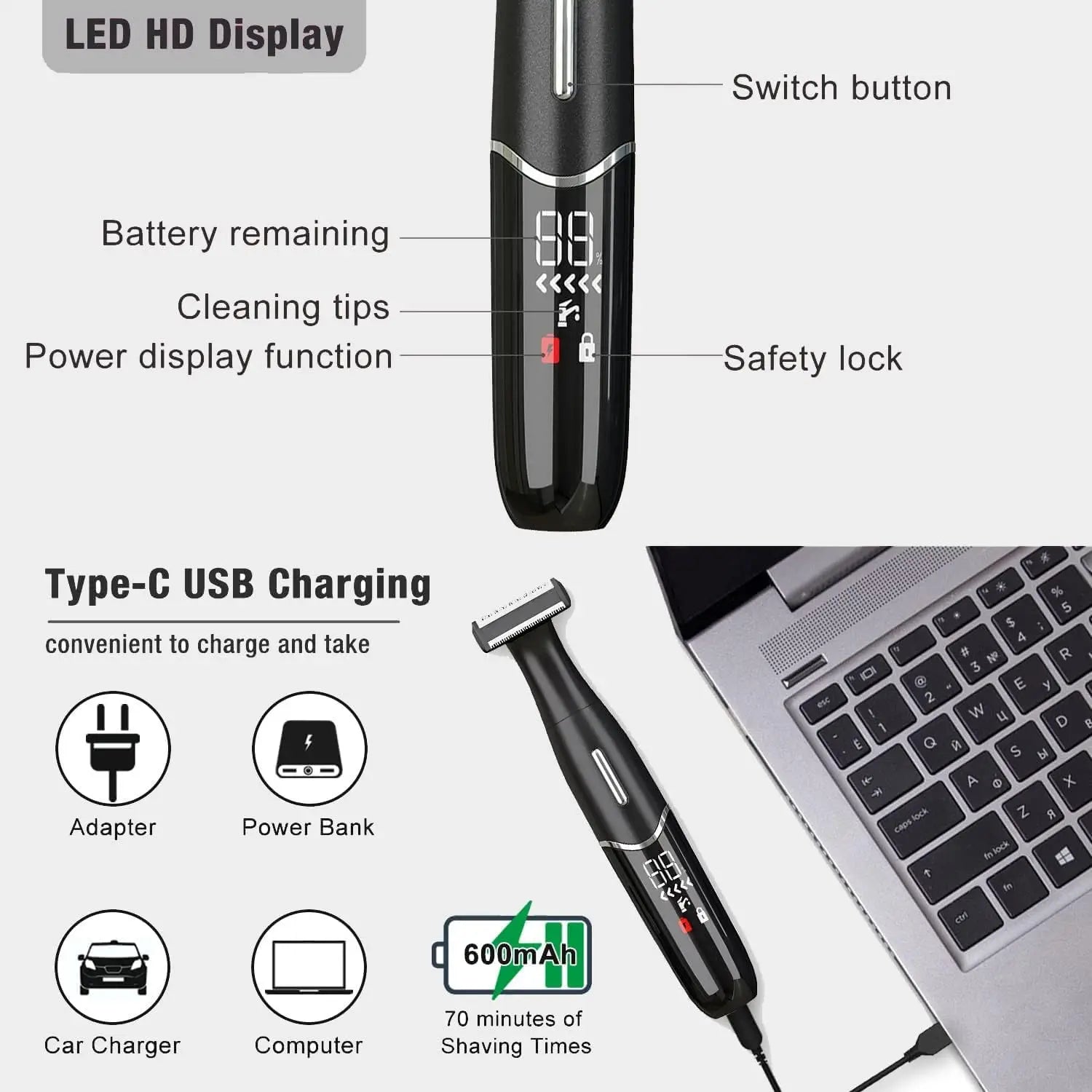 4 in 1 Womens Electric Razor, Hair Removal for Eyebrow Face Nose Legs Underarms and Bikini Line,Wet and Dry