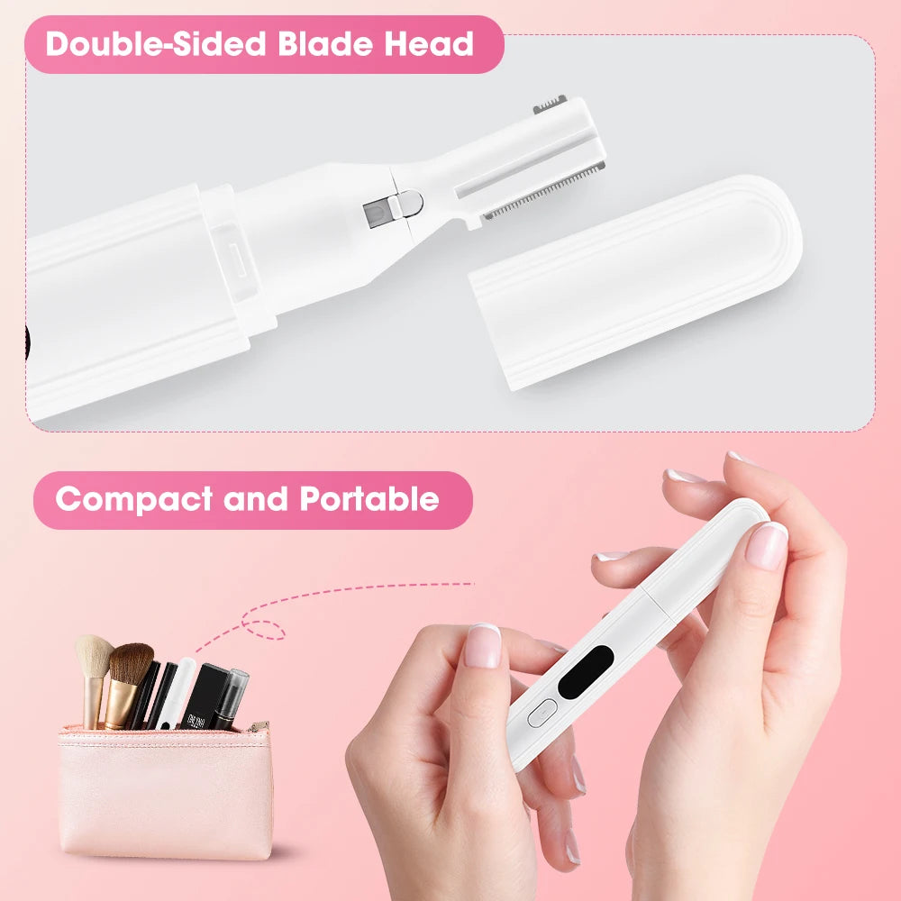 Electric Eyebrow Trimmer Rechargeable Mini Eyebrow Scraper Precision Facial Hair Trimmer Eyebrow Razor Dual-Blade Grooming Tool