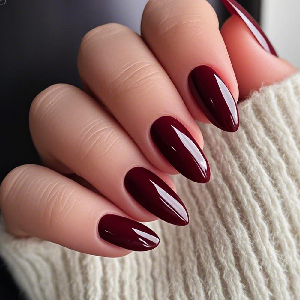 120pcs/Box Bright Gloss Pink False Nails Medium Almond Simple Solid Color Press On Nails Soft Gel Full Cover Wearable False Nail