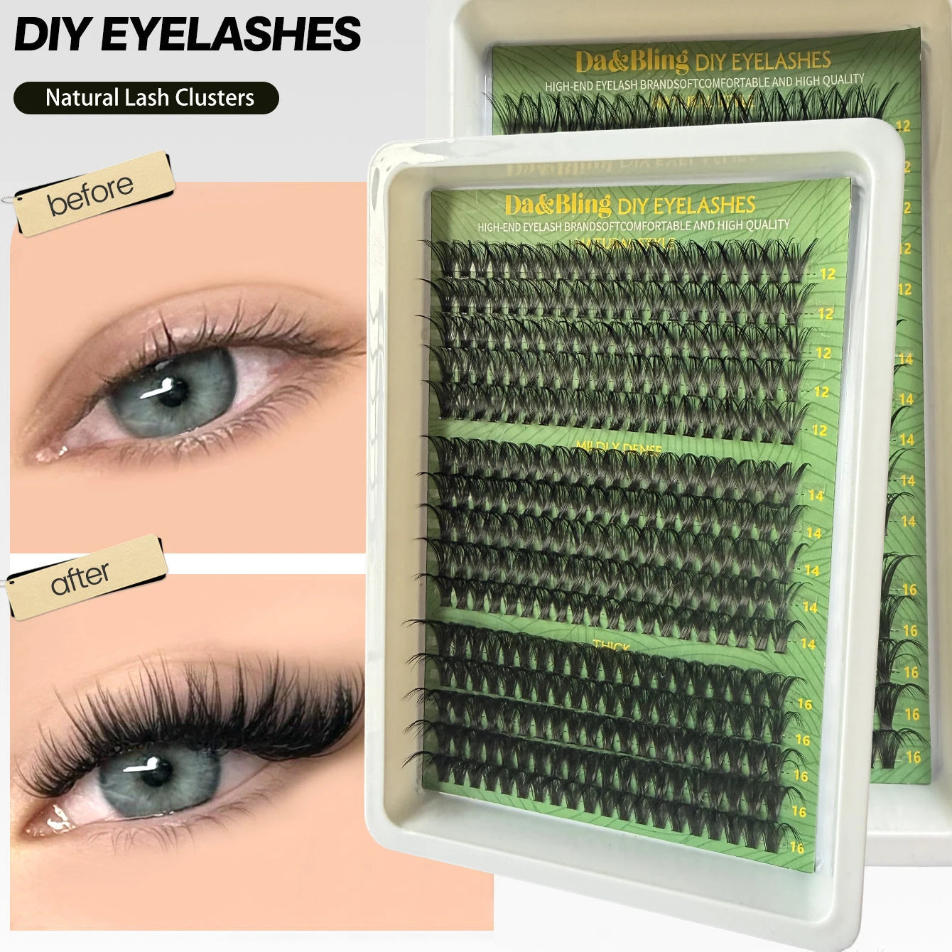 Individual Lashes 20-100D 280pcs Cluster Lashes Natural Look Mixed Tray DIY Eyelash Extension Volume Lash Clusters Eyelashes