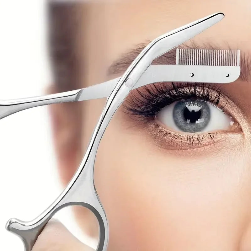 Stainless Steel Eyebrow Trimmer Scissors & Comb Set - Precision Grooming Tool for Men and Women - Effortless Hair Removal