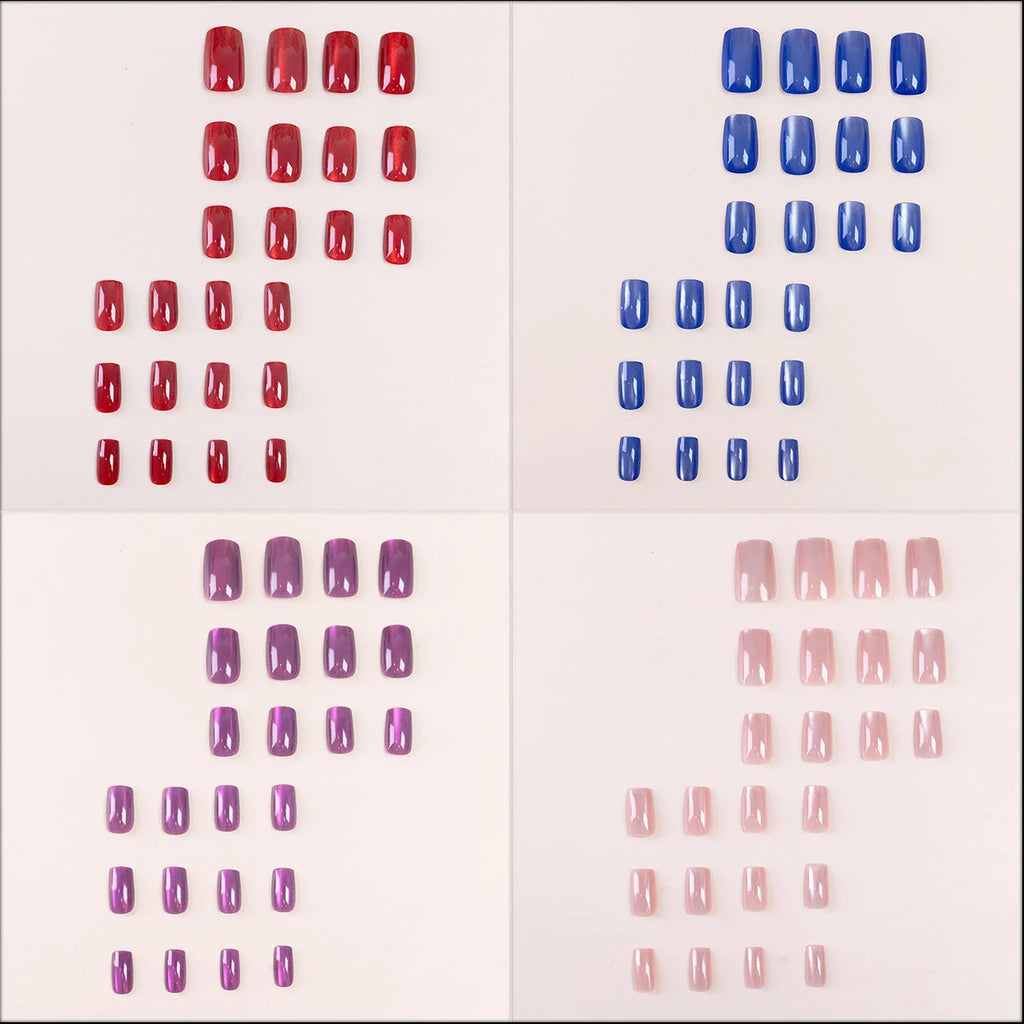 24Pcs/Box Cat Eye Red Press on Nails Short Square Fake Press on Nails with Exquisite Cat Eye Design Full Cover Artificial Nails