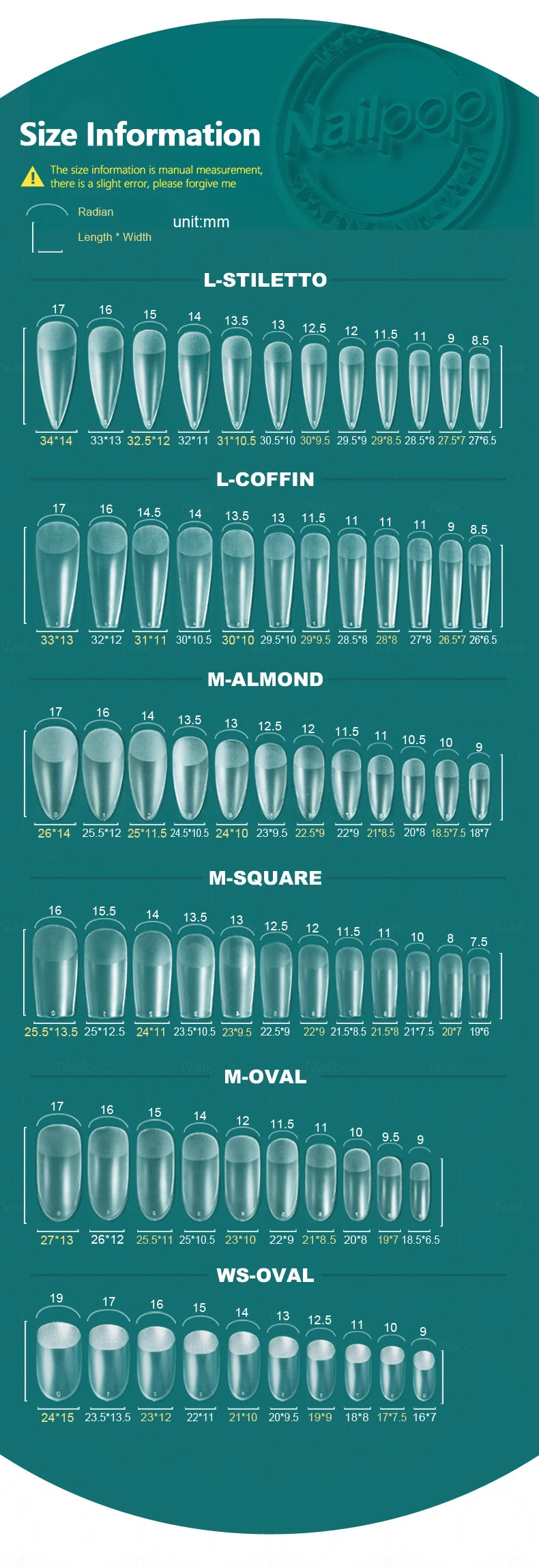 Nailpop 600pcs PRO Fake Nails Full Cover False Nail Tips Acrylic Nail Capsules Professional Material Finger Soak Off Gel Tips