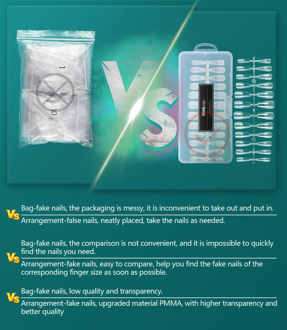 Nailpop 600pcs PRO Fake Nails Full Cover False Nail Tips Acrylic Nail Capsules Professional Material Finger Soak Off Gel Tips