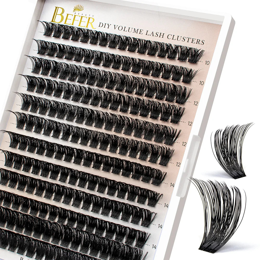 BEFER Cluster Lashes D Curl DIY Eyeslash Extension Lash Cluster Fluffy Volume Individual Natural False Eyelashes Clusters