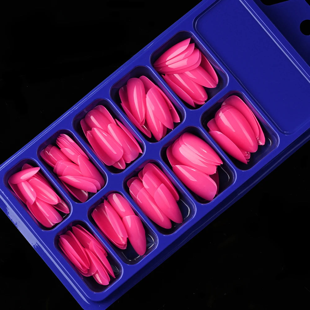 120pcs/Box Bright Gloss Pink False Nails Medium Almond Simple Solid Color Press On Nails Soft Gel Full Cover Wearable False Nail