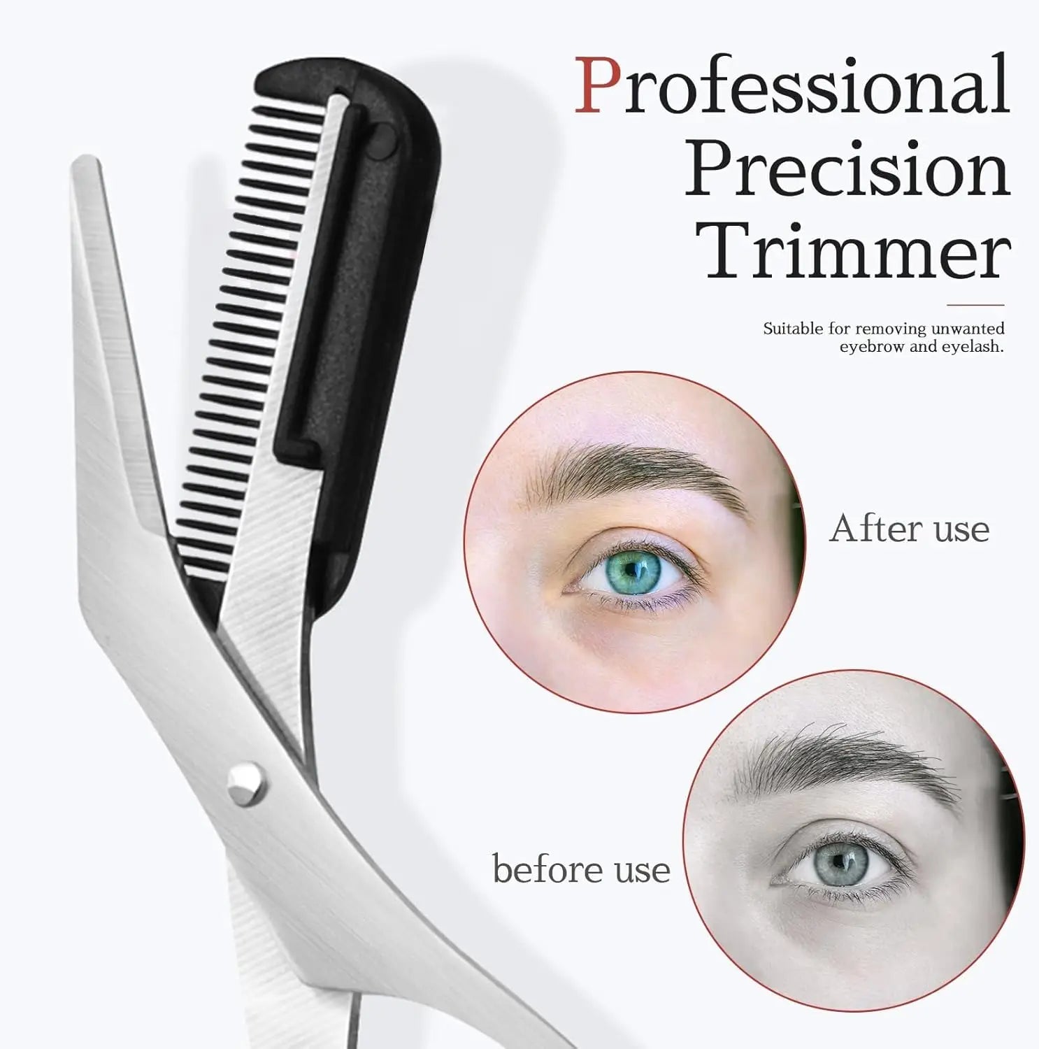 Eyebrow Trimmer Scissors Professional Non-Slip Finger Grip Brow Scissors with Comb for Men and Women Brow Shaping Makeup Tools