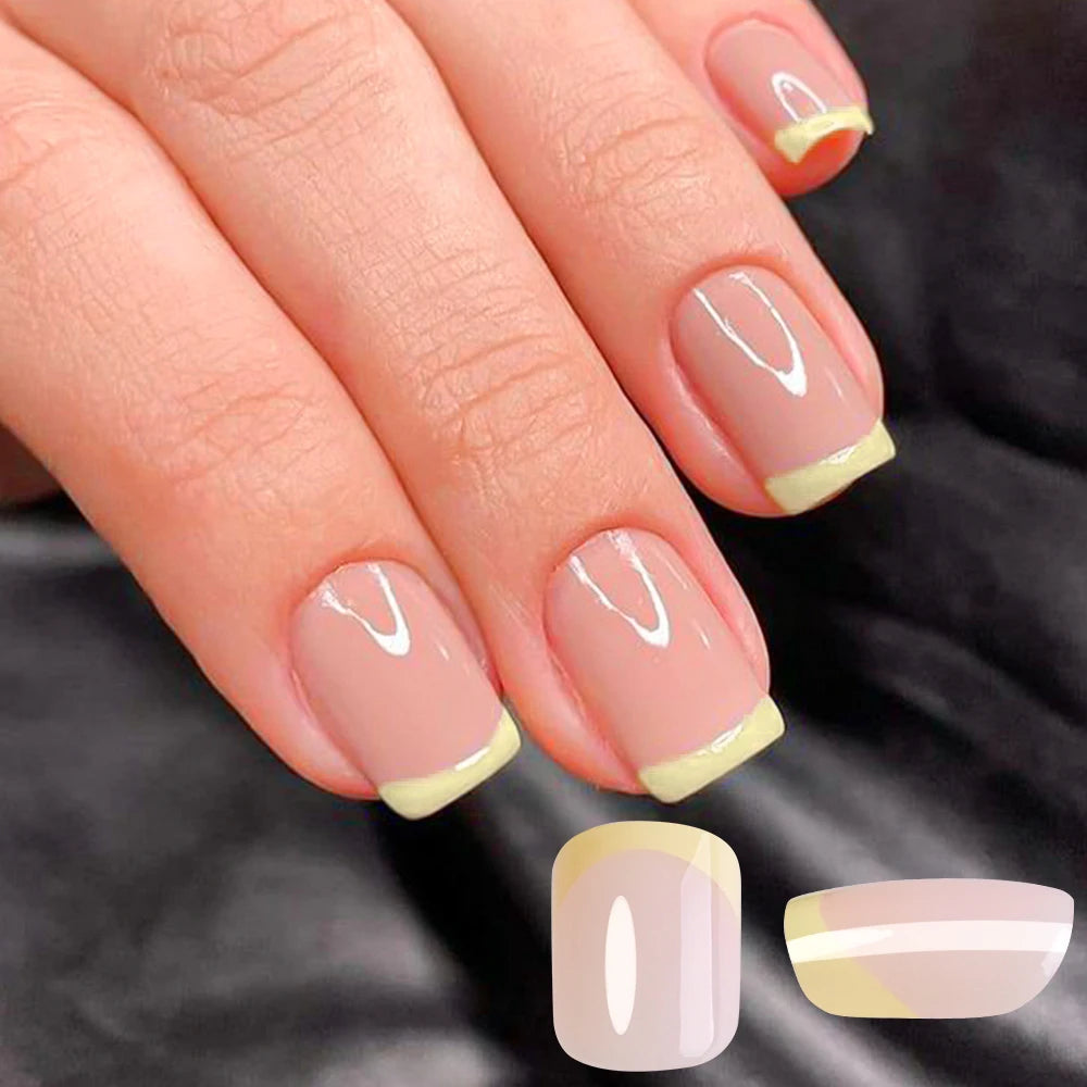 240/120pcs Colored French Fake Nails Glossy Short Square French Design Full Cover False Nails Spring Summer Press On Nail Tips