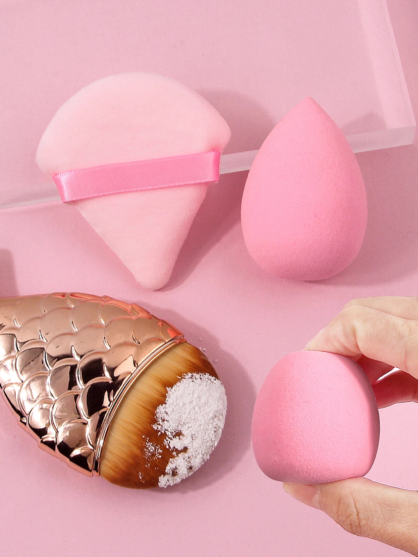6PCS portable box-set super soft sponge egg/triangular powder puff + fishtail foundation brush portable beauty tool