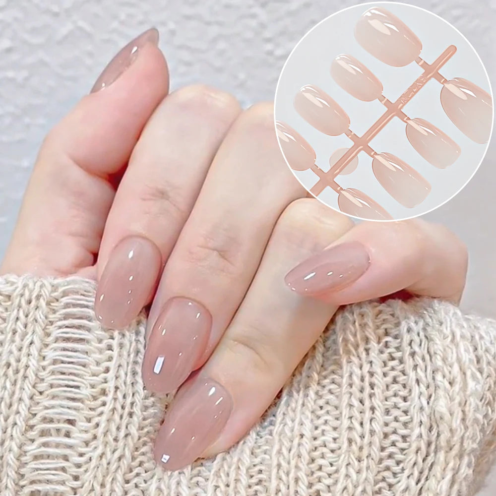 150/120pcs Natural Nude Short Ellipse Press On Nails Glossy White Gradient/French Fake Nails For Women Summer Nails Extension ^&