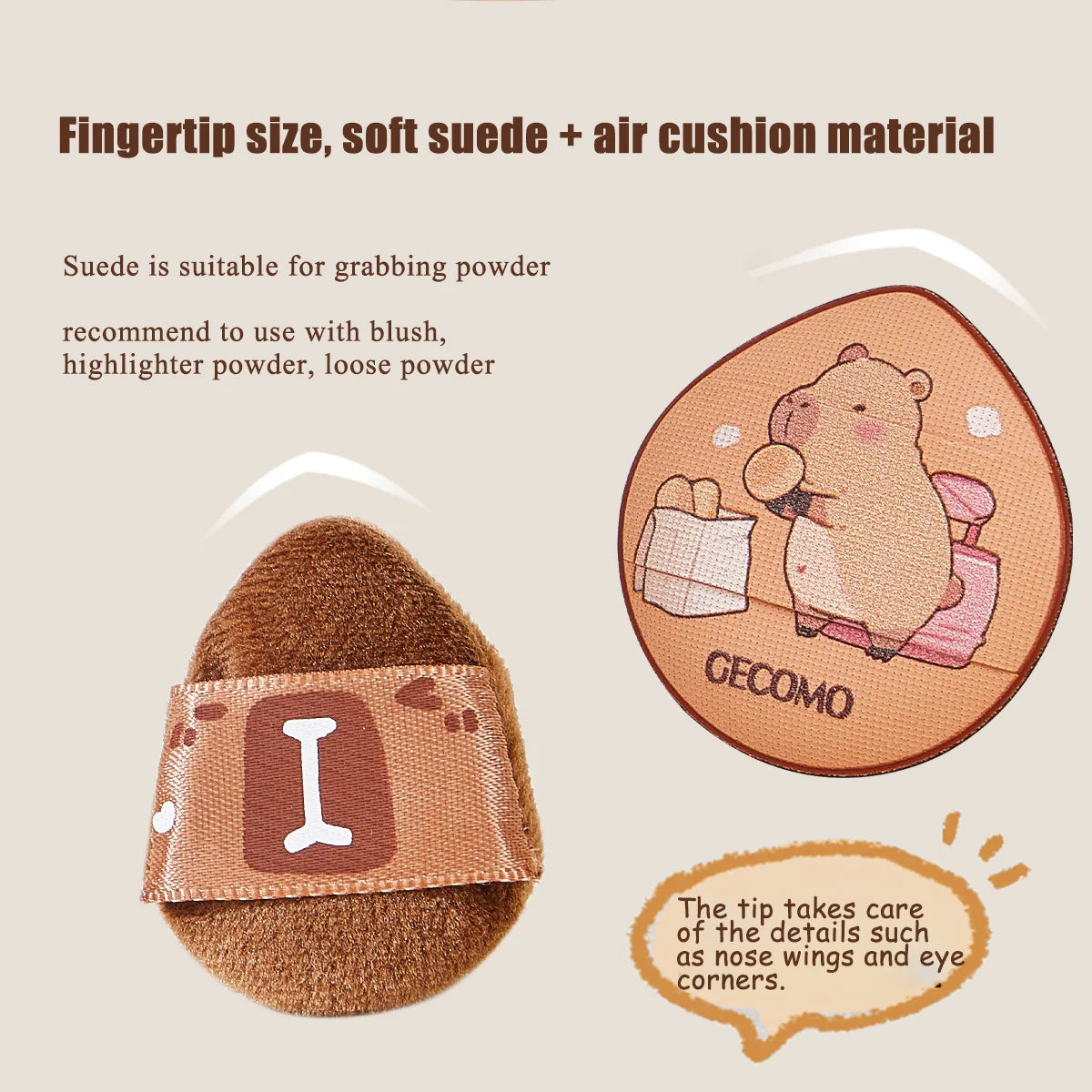 5/6PCS Capybara Powder puff Set Box Wet And Dry Use Mini Fingertip Powder Puff Soft Skin-friendly Flocking Air Cushion