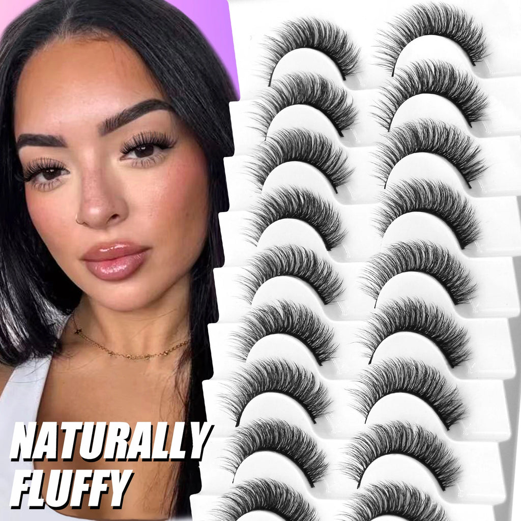 VELTRINAY False Lashes Cat Eye Eyelashes Faux Mink Fluffy Lashes Wispy Fake Eyelashes Thick Strips Lashes Makeup