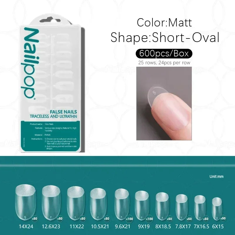 Nailpop 600pcs PRO Fake Nails Full Cover False Nail Tips Acrylic Nail Capsules Professional Material Finger Soak Off Gel Tips