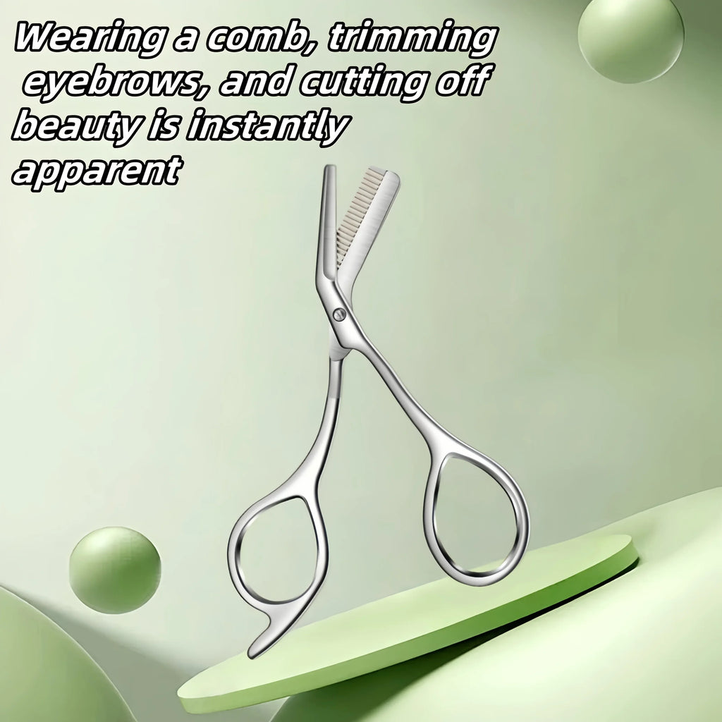 Stainless Steel Eyebrow Scissors with Comb -Hypoallergenic One-Piece Design,Sharp Blades & Ergonomic Handle for Precise Trimming