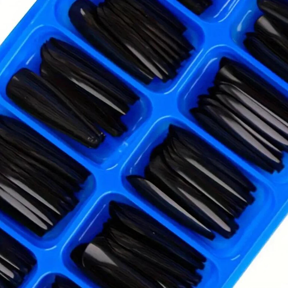 120pcs Black Short Square False Nails Long Glossy Full Cover Acrylic False Nails Artificial Pure Black Coffin Press On Nails