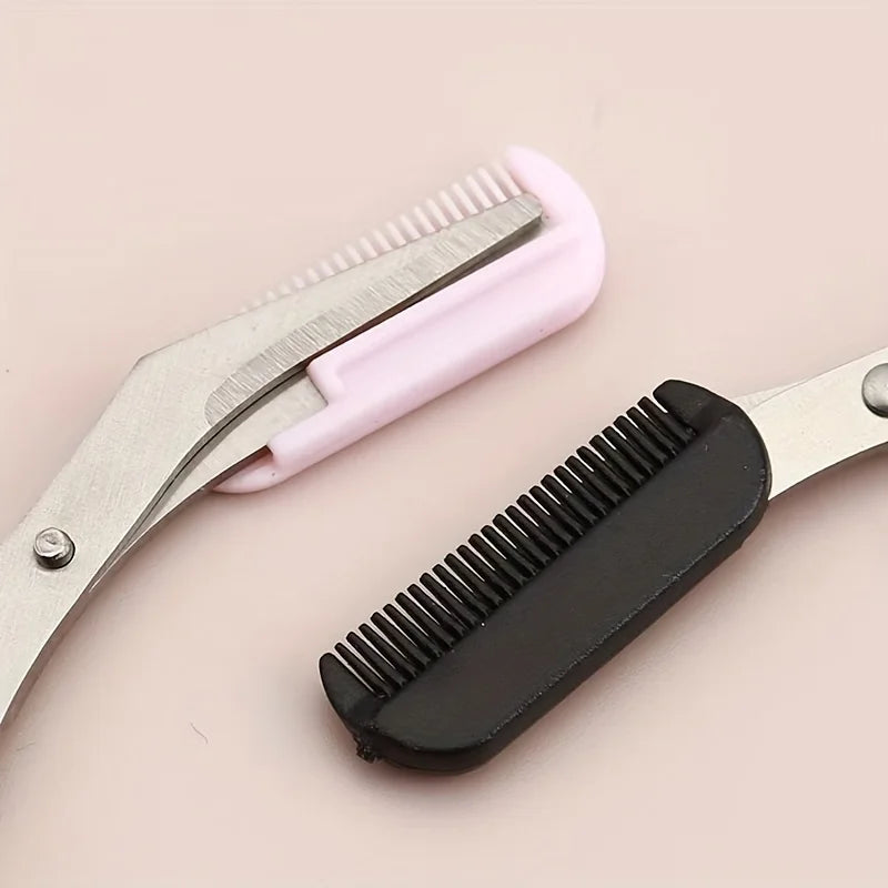 1/2pcs Stainless Steel Built-in Comb Eyebrow Scissors Pink Handle Precision Beauty Tool,Durable Metal Structure, Eyebrow Trimmer