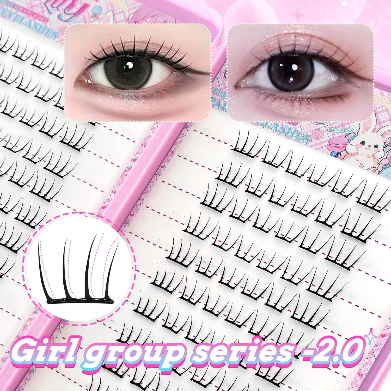 【K-pop 2.0 Style】Self Adhesive False Eyelashes - No Glue Needed Easy to Wear in Seconds Trendy for Daily/Party Eye Makeup