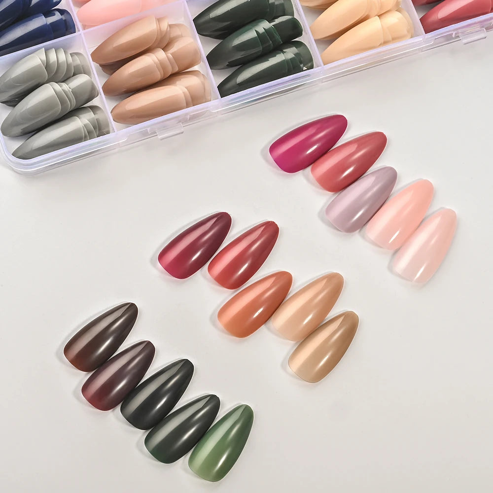 288pcs Glossy Red/Green/Blue/White Almond False Nails Medium Length Solid Color Full Cover Press On Nails Acrylic Fake Nails #R2