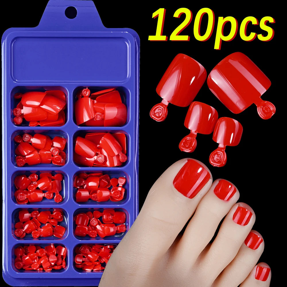 100/120Pcs Glossy Black White Press On Toenails Short Square Full Cover Fake Toe Nails Acrylic Toe False Tips Summer Manicure DI