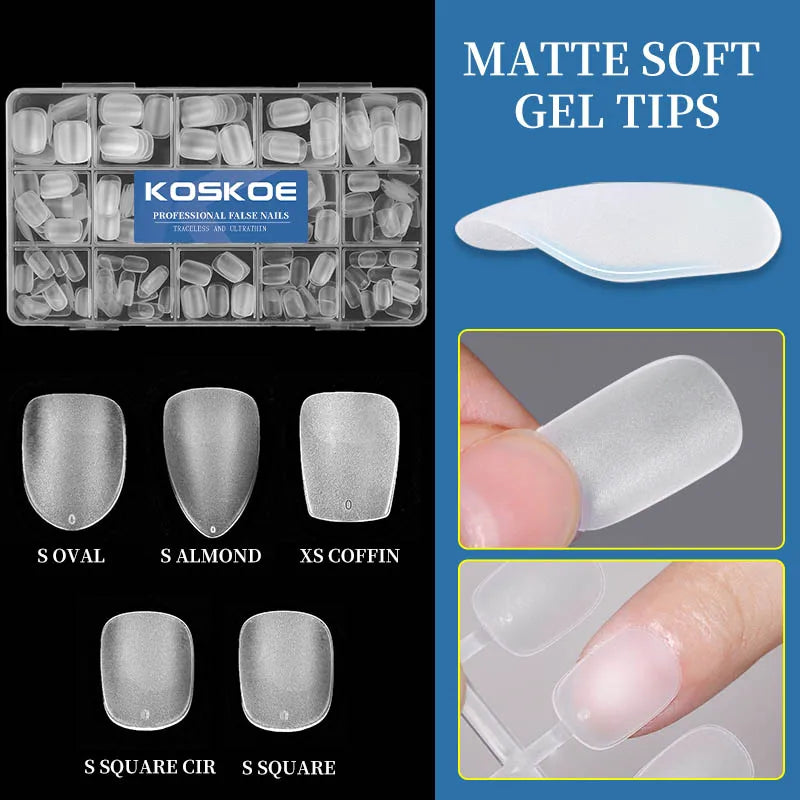 300/240pcs Matte Soft Gel Tips Short Almond Fake Nail Tips Nails Set Press On False Nail Full Cover Short Almond Nail Capsules