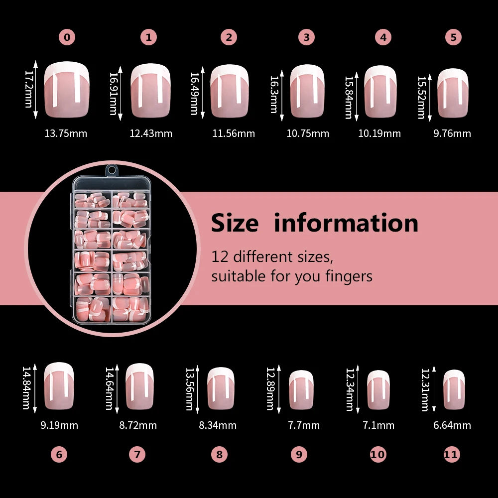 120pcs/Box Pink French Fake Nails Glossy French Short Square Design Full Cover False Nails Press On Nails Tips For Women Wedding