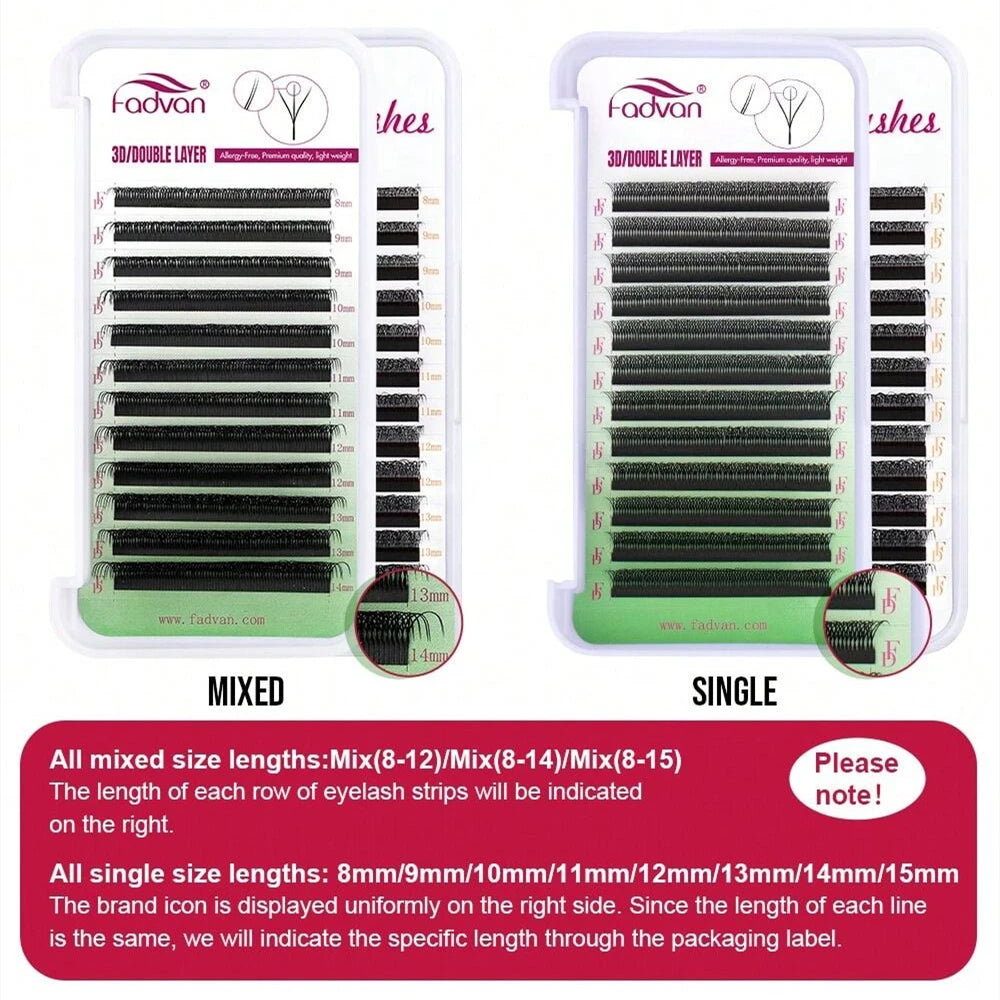 FADVAN W Shape 6D (3D Double Layers) Premade Fans Eyelash Extensions Natural Soft Light Individual Volume Lashes