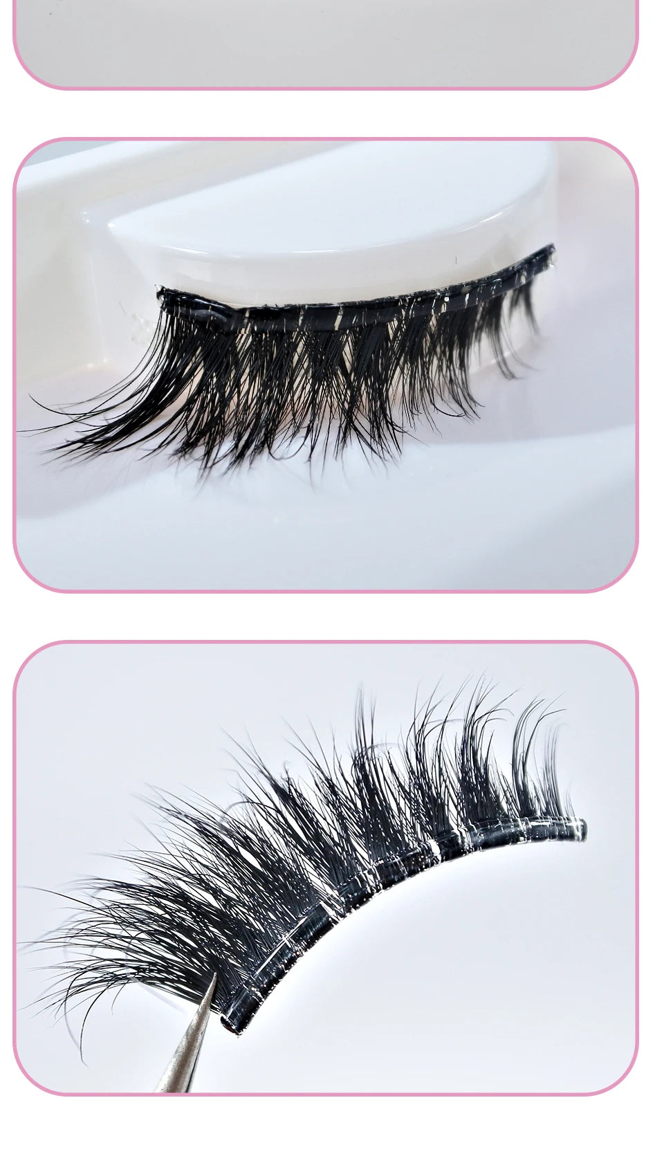 Self Adhesive Eyelashes Wide Glue Strip Press On Half Lashes Soft Clear Band Pre Glued False Eyelashes Reusable Cat Eye Lashes