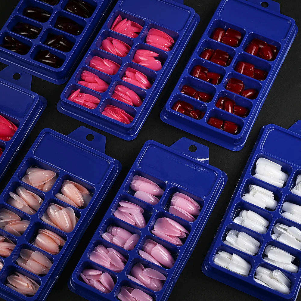 120pcs/Box Bright Gloss Pink False Nails Medium Almond Simple Solid Color Press On Nails Soft Gel Full Cover Wearable False Nail