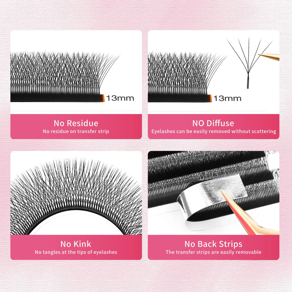 XIUSUZAKI 5 Trays/lot 5DW Lashes Extensions Matte Black W Shaped Premade Volume Fans False Eyelashes Extensions Makeup Tools