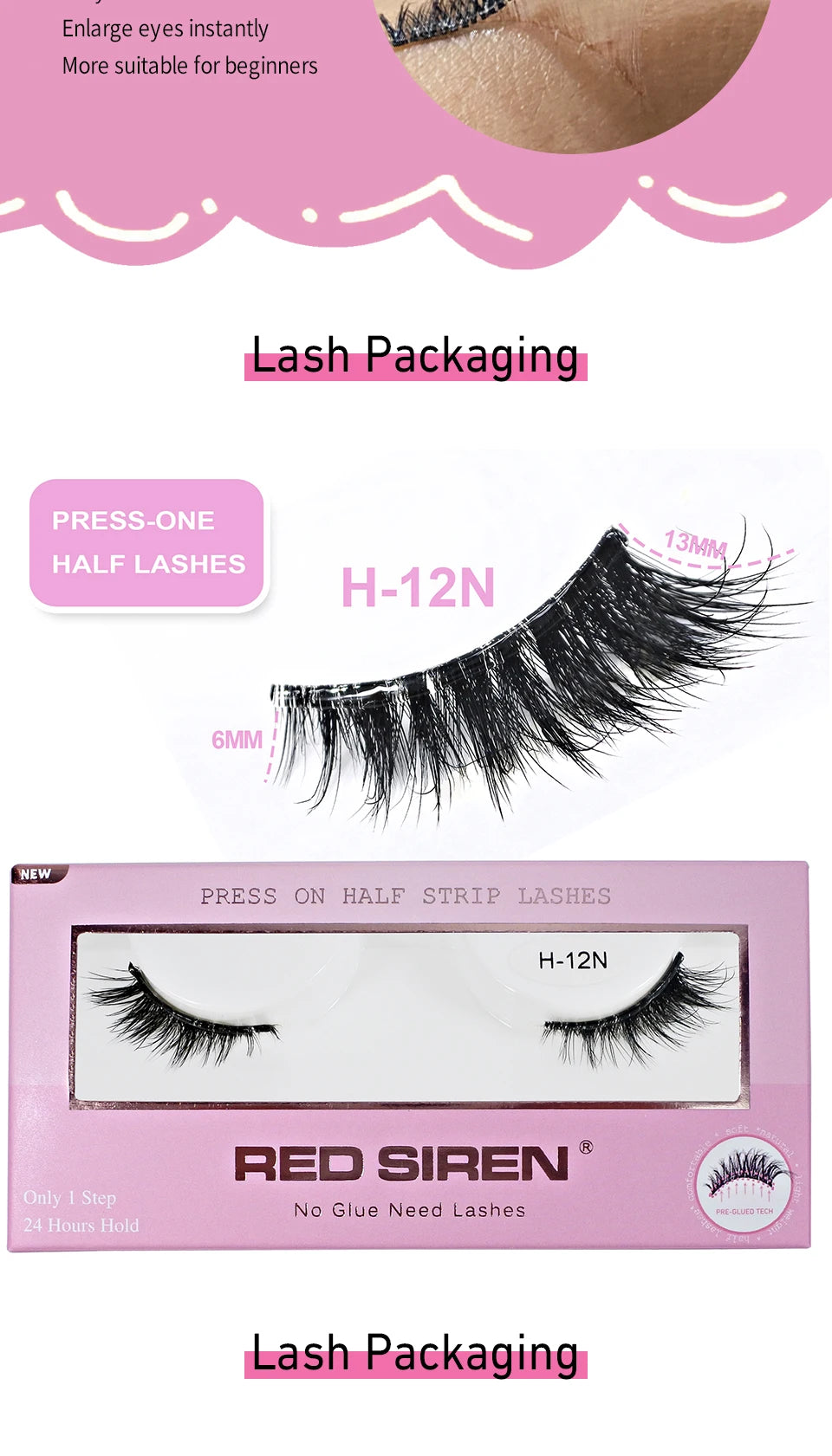 Self Adhesive Eyelashes Wide Glue Strip Press On Half Lashes Soft Clear Band Pre Glued False Eyelashes Reusable Cat Eye Lashes