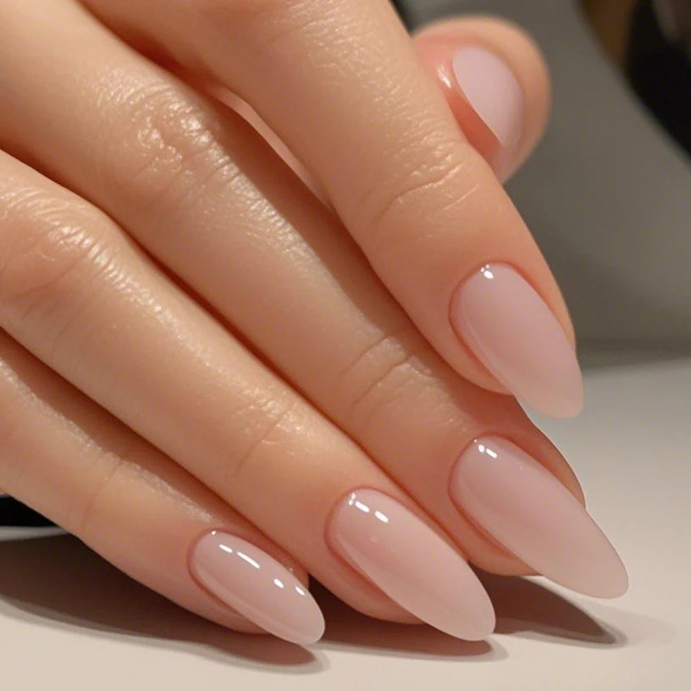 120pcs/Box Bright Gloss Pink False Nails Medium Almond Simple Solid Color Press On Nails Soft Gel Full Cover Wearable False Nail