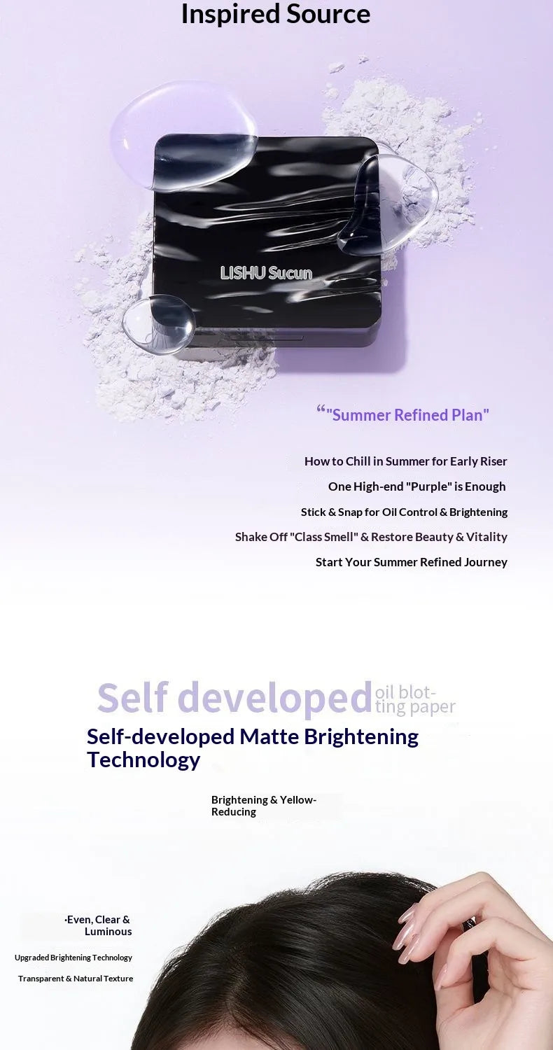 LISHU Oil Control Blotting Paper with Powder Puff, Face Powder Makeup Setting Sheets, Portable Touch Up Tool，150 Sheets