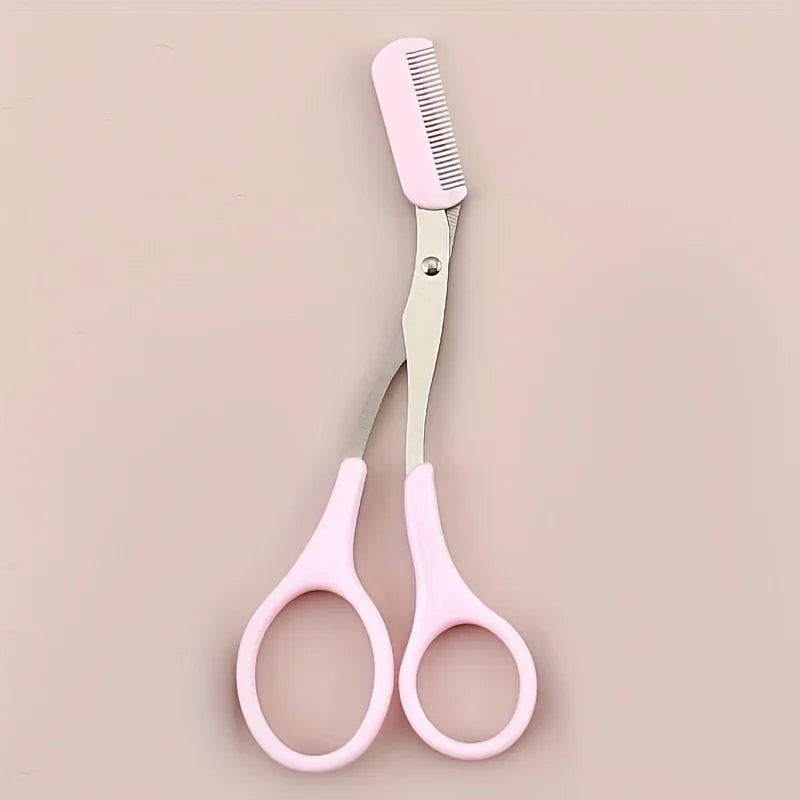 1/2pcs Stainless Steel Built-in Comb Eyebrow Scissors Pink Handle Precision Beauty Tool,Durable Metal Structure, Eyebrow Trimmer